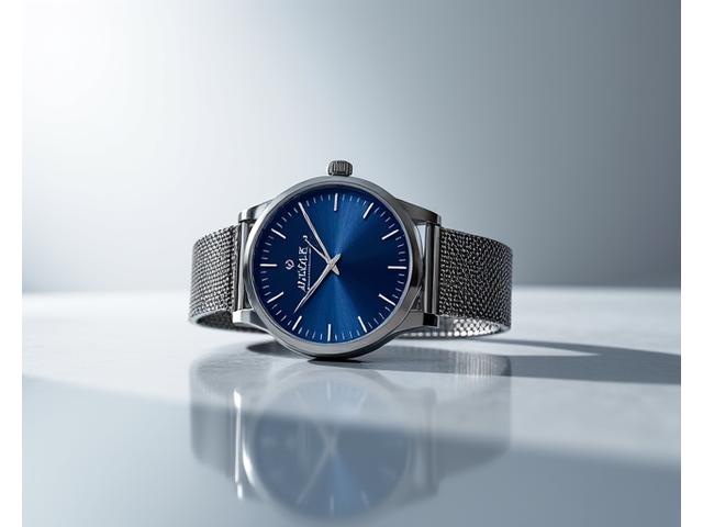 The 'Horizon' limited edition watch featuring a deep blue sunburst dial and a polished steel case.