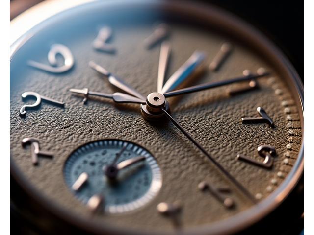 Extreme macro shot of a unique watch dial with an unusual textured pattern, possibly meteorite or finely etched metal.
